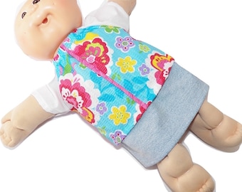 SPRING! 14" Inch Cabbage Patch Doll Clothes. Also Fits 15" Bitty Baby Girl Dolls. Turquoise Floral Blouse and Blue Jean Denim Skirt