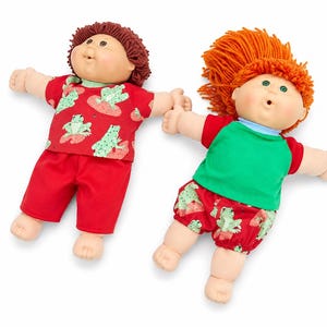 Cabbage Patch Clothes, Fits 16" Boy Doll,Summer Outfit, Mix and Match, Green Red T-shirt & Frog Bloomer Style Shorts, Shorts, Pants