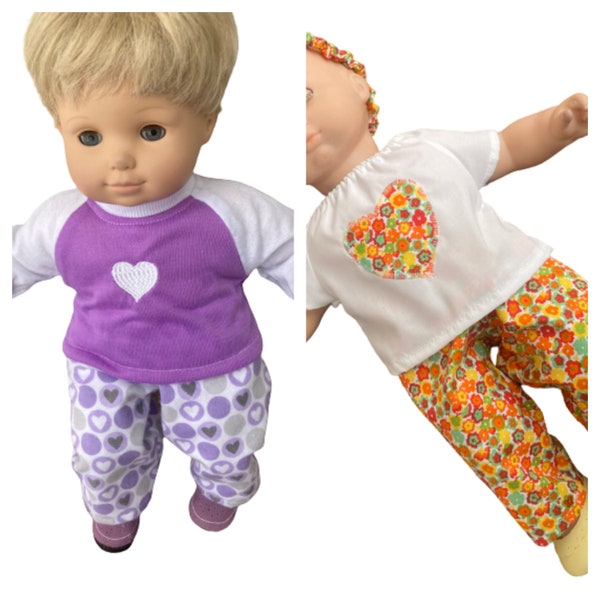 Doll Clothes-Made to Fit Bitty Baby and BITTY Twins Dolls, Purple Embroidered Heart T-shirt & Pants Fits Bitty Baby or Orange Embroidered