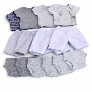 Cabbage Patch Clothes, Fits 14 Inch Boy, Girl Doll, Grey Collection, Mix and Match, T-shirts, Undies, Pants