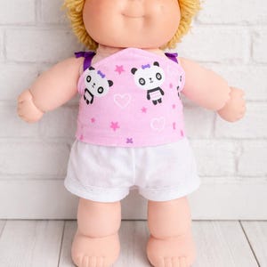 Cabbage Patch Clothes, Fits 12-13" Girl Doll, Pink Panda Halter Top and White Lace Shorts