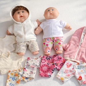 Cabbage Patch Clothes, Fits 14" Girl Doll/ Preemie, Peach Hooded Zip Up Jacket, Ivory Floral Pants, T-shirt, MIX and MATCH, Easter Gift