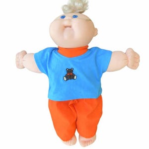 Cabbage Patch Clothes, Fits 12-13" Boy Doll,  Turquoise Blue Embroidered Teddy Bear T-shirt and Orange Pants
