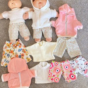 Cabbage Patch Clothes, Fits 14" Girl Doll/ Preemie, Peach Hooded Zip Up Jacket, Ivory Floral Pants, T-shirt, MIX and MATCH, Easter Gift