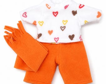Cabbage Patch Clothes, Fits 16 Inch Girl Doll, White Heart Sweatshirt & Orange Footed Pants, Scarf