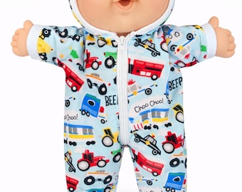 Cabbage Patch Clothes, Fits 14" Boy/ Preemie Doll, Spring, Blue Emergency Vehicle Hooded Pajamas