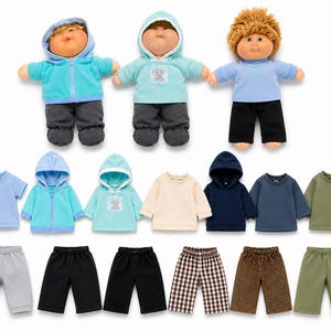 FALL, Cabbage Patch Boy Doll Clothes 12–13 Inch – Mix & Match Set, Hooded Zip Jacket, T-Shirts, Pants (Blue/Green)