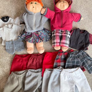 Cabbage Patch Clothes, Fits 16" Boy Doll, Grey Burgundy Red Collection. T-shirt, Pants, Flannel Pants,Socks. Jacket, MIX and MATCH