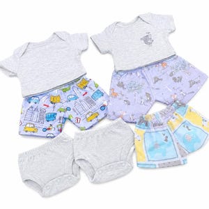 Cabbage Patch Clothes, Fits 16" Boy Doll, MIX and MATCH, Spring Summer, Shorts, Pants, Elephant, Car, Grey, Mint, Blue, Grey T-shirt, Undies