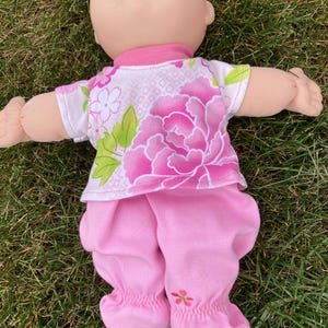 Cabbage Patch Clothes, Fits 12-13" Girl Doll, Pink Floral T-shirt & Embroidered Footed Knit Pants