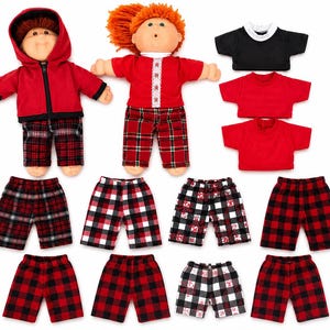 FALL, Cabbage Patch Clothes, Fits 16" Boy Doll, MIX and MATCH. Choose Red Black Collection. Hooded Zip Jacket, Pants, T-shirt