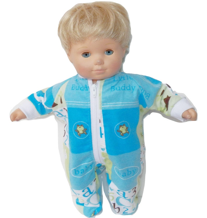 Handmade Blue Snowflake Flannel Pajama Set with Slippers for 15 inch Doll such as Bitty Baby