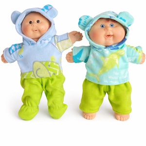 Cabbage Patch Clothes, Fits 14 inch Boy or Preemie Doll, MIX and MATCH, Hooded Sweatshirts with Ears, Green Sweatpants, Footed Pants