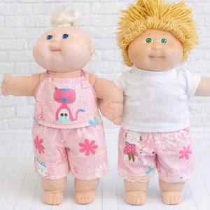 Cabbage Patch Clothes, Fits 12-13" Girl Doll, MIX AND MATCH, Pink Kitty Cat Halter Top, Shorts, T-shirt