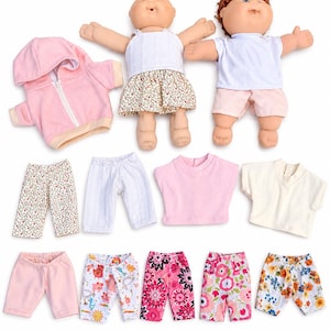 Cabbage Patch Clothes, Fits 14" Girl Doll/ Preemie, Outfit, Peach Hooded Zip Up Jacket,Ivory Floral Pants,Shorts,Skirt, T-shirt, MIX & MATCH