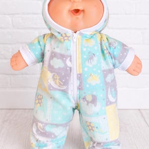 14" inch, Cabbage Patch Doll Clothes, Green Yellow Grey Elephant Monkey Hooded Pajamas