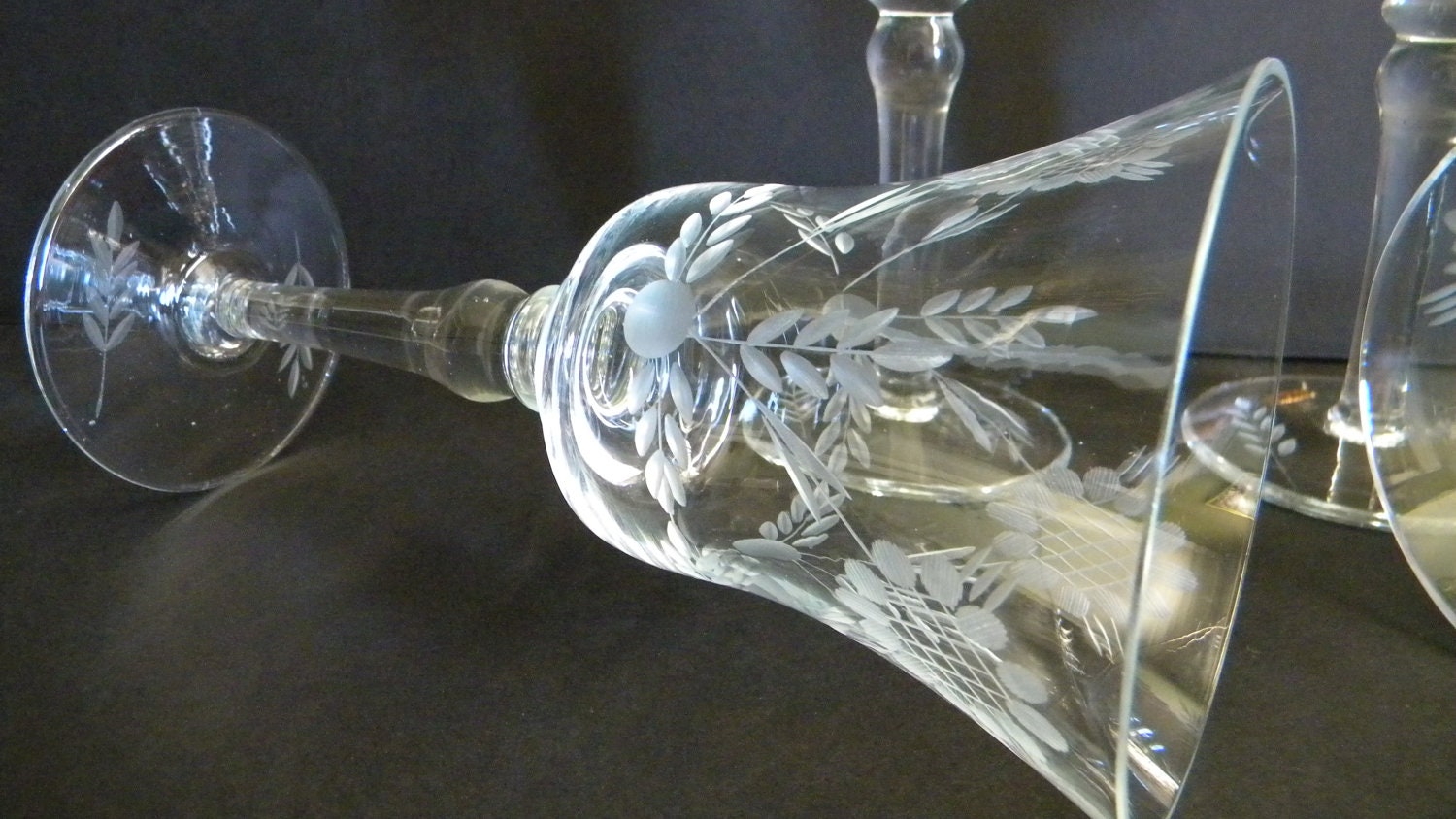 Vintage Crystal Clear Etched Hand Blown Romanian Wine Glasses Etsy