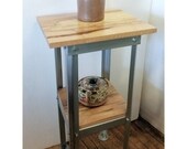 Pedestal Plant Stand Entryway Foyer Table Spalted Maple Display Stand Vintage Industrial Metal
