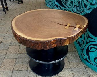 Live Edge Walnut Slice Table, Industrial Metal Base Side Table