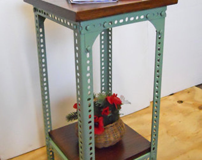Metal Table Green Paint Plant Stand Pedestal End Table Steel Etsy