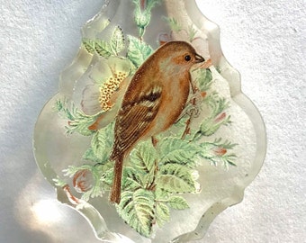 Chaffinch sun catcher with dog roses.