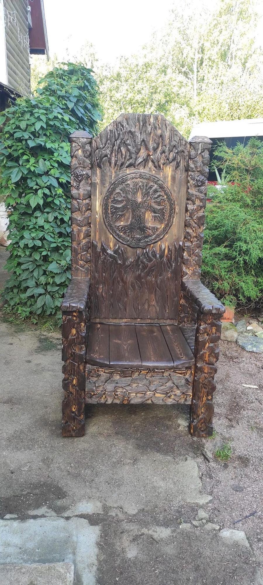 Rustic Throne Wooden Viking Throne Chair – Rustic Handcrafted Norse Style - Etsy ...