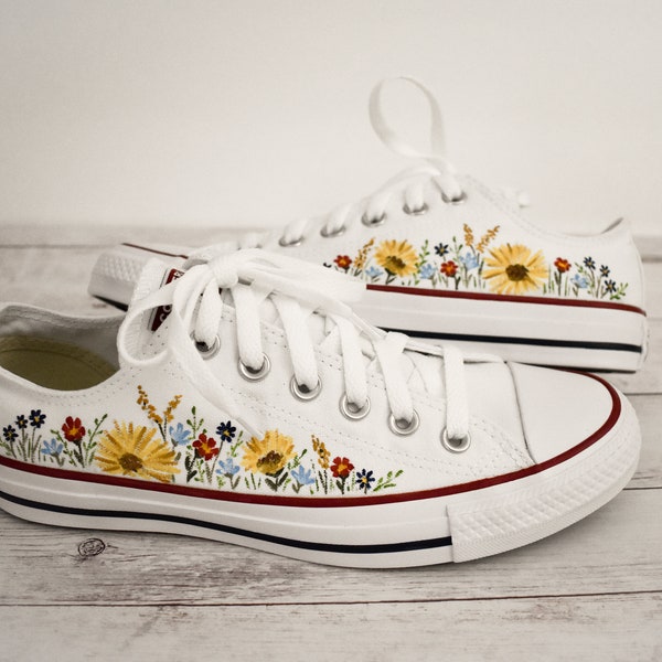 Floral Custom Painted Low Top Converse