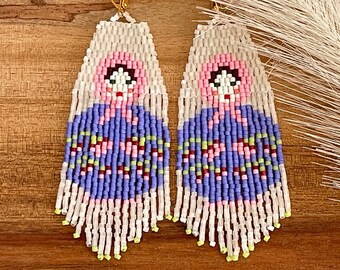 Nesting Doll Fringe Earrings: Handbeaded Folk Art Jewelry