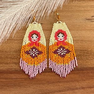 Nesting Doll Fringe Earrings: Handbeaded Folk Art Jewelry