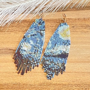 Starry Night earrings inspired by van Gogh, Wearable art earrings, van Gogh gift for her, Famous art gift for her