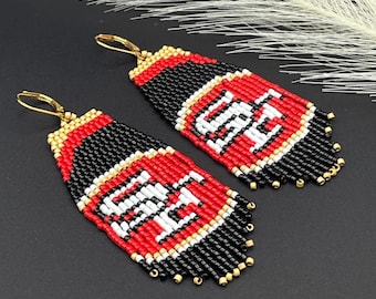 SF 49ers Beaded Earrings: Handwoven Miyuki Seed Bead Football Fan Jewelry