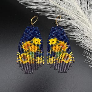 Sonnenblumen Ohrring, van Gogh inspirierte Ohrringe, tragbare Kunst Ohrringe, van Gogh Geschenk für sie, Kunstliebhaber Geschenk für sie, Kunst Geschenk für sie