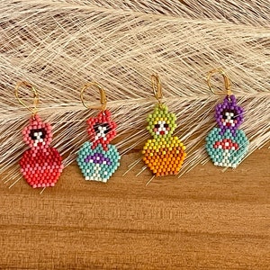 Russian Nesting Doll Earrings, Mini Matryoshka Earrings, Mini Babushka Earrings, Handbeaded folk art earrings, Unique Slavic gift for her
