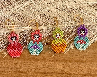 Mini Nesting Doll Earrings - Customizable Handbeaded Folk Art Jewelry