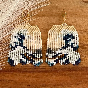 Great Wave earrings, Handbeaded wearable art earrings, Famous Japanese wave art gift, Japanese art lover gift, Ocean lover gift