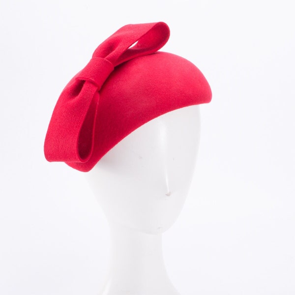 1pcs Red Teardrop Womens 1940s Vintage Look Wool Felt Fascinator Hat Bow Detail Tam Beret Casque Cocktail Hat A568