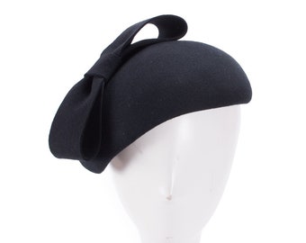 1pcs Black Teardrop Womens 1940s Vintage Look Wool Felt Fascinator Hat Bow Detail Tam Beret Casque Cocktail Hat A568