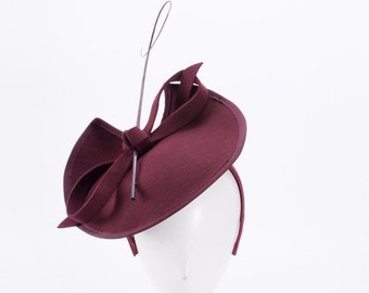 1pcs Wine Womens 1950s Vintage Look Wool Felt Saucer Headpiece Fascinator Cocktail Hat A570