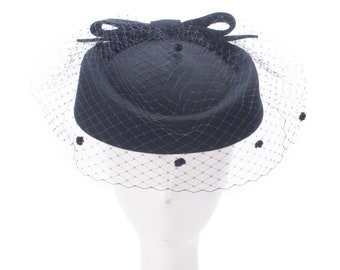 Black Veil Womens Fascinator Pillbox Felt Wool Cocktail Race Hat Formal Dress T311