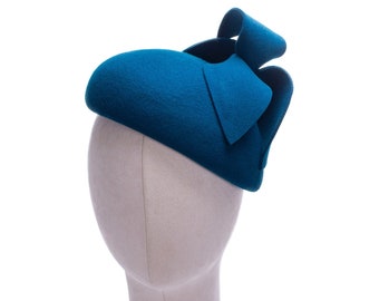 Teal Womens Wool Felt Dressy 1950s Cocktail Pillbox Hats Wedding Bridal Beret Church Tea Party A621