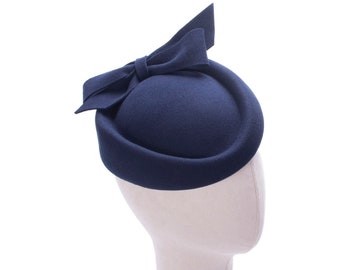 Navy Blue Womens Wool Felt Dressy 1950s Cocktail Pillbox Hats Wedding Bridal Beret Church Tea Party A620