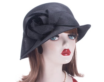 1pcs Black Up Turn Womens Downton Abbey Style Cloche Bucket Sun Hat T417