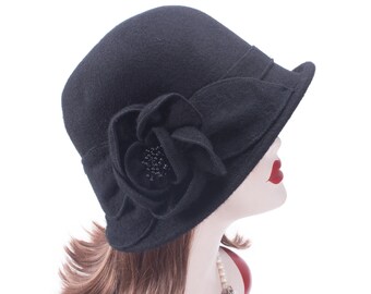 French flapper hat Gift for mom Sun hat Womens sun hat linen womens clothing Handmade black linen cloche hat 1920s cloche hats
