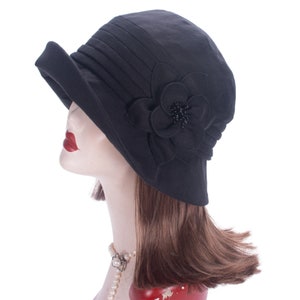 1pcs Black Womens 1920s Flappers Vintage Style 100% Linen Cloche Bucket Sun Summer Floral Hat A602