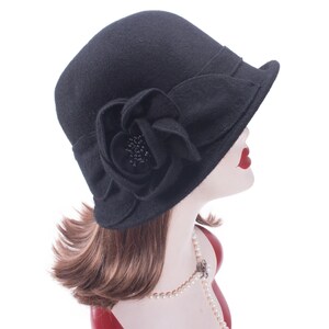 1pcs Black Womens Collapsible Vintage Style Asymmetrical Brim Cloche Bucket 60% Wool Winter Hat T492