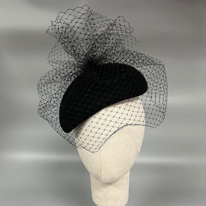 Black Teardrop Womens British Style Wool Felt Fascinator Pillbox Hat Tam Beret Casque Cocktail Bridal Hat A618