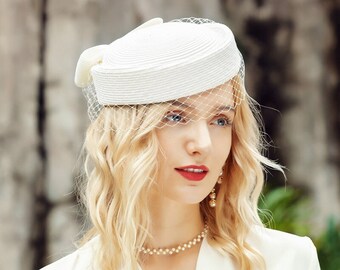 Ivory Womens 1920s Vintage Look Polypropylene Fascinator Hat Pillbox Occasion Hat Beret Cocktail Wedding Hats A605