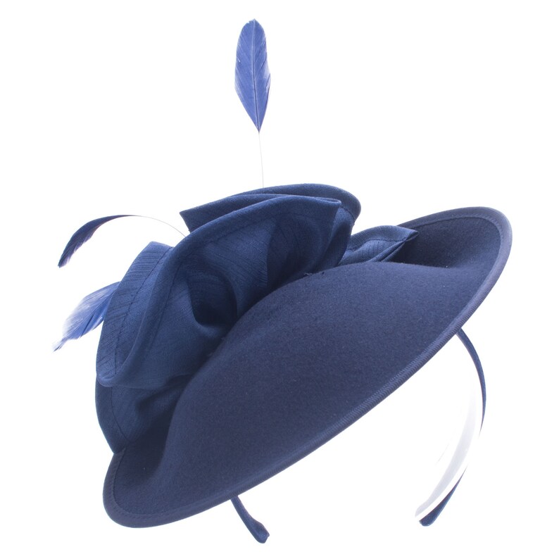 Navy Blue Womens Vintage Look Wool Felt Saucer Headpiece Etsy