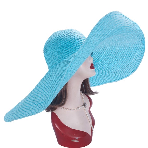 Sky Blue Foldable Oversized Straw Beach Sun Hat for Women, Extra