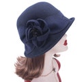 1pcs Navy blue Womens Collapsible Vintage Style Asymmetrical Brim Cloche Bucket 60% Wool Winter Hat T492